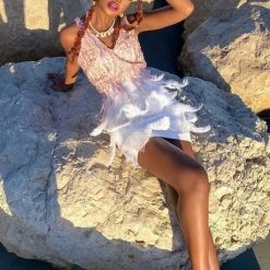 Jessica Bara Madison Rhinestone Feather Mini Dress The Event Shop