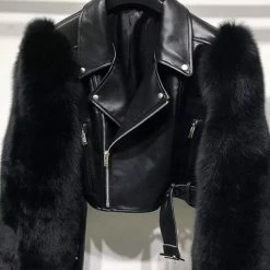 Jessica Bara Valentina Leather & Fur Cropped Jacket