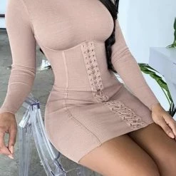 Jessica Bara Teagan Long Sleeve Corset Mini Dress