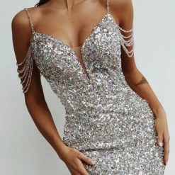 Influencer Style Jessica Bara Santana Sequin Off The Shoulder Mini Dress