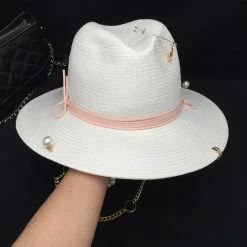 Summer Lovin' Jessica Bara Mae Safety Pin Straw Chain Hat