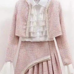 Jessica Bara Sawyer Tweed Blouse Jacket And Skirt Three Piece Set