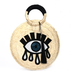 Jessica Bara Moana Handmade Sequin Eye Graphic Palm Tote Summer Lovin'