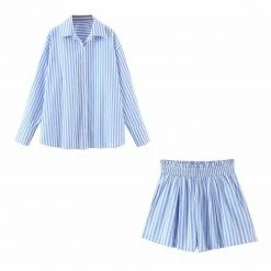 Summer Lovin' Jessica Bara Garcia Stripped Button Down And Short Two Piece Set