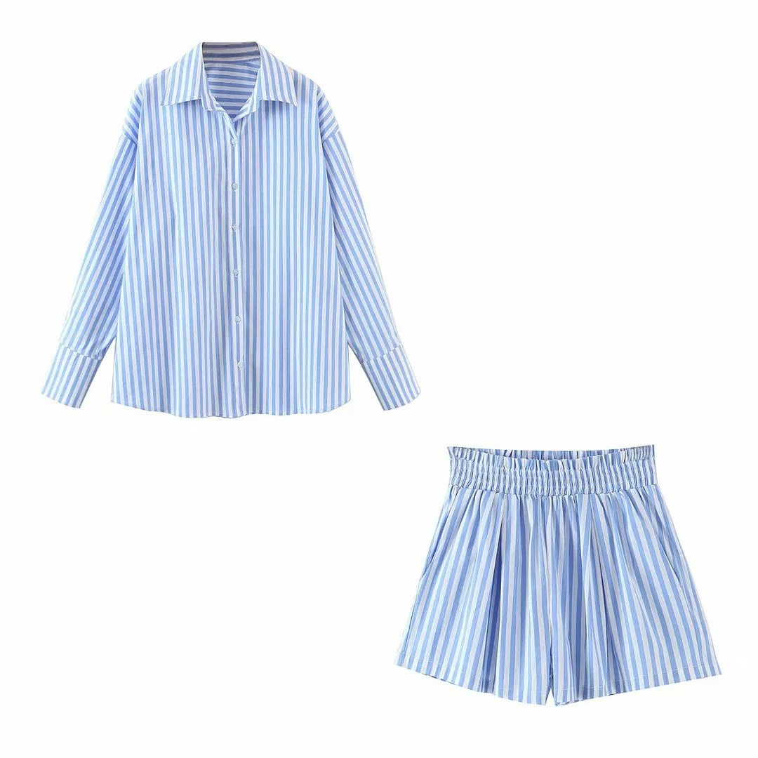 Summer Lovin' Jessica Bara Garcia Stripped Button Down And Short Two Piece Set