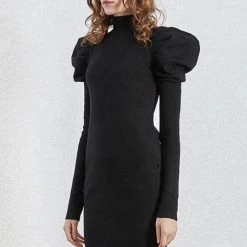 Jessica Bara Tatjana Puff Shoulder Knitted Dress