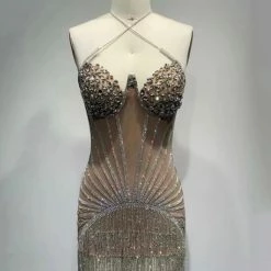 Best Sellers Jessica Bara Alpha 2 Halter Crystal Mesh Mini Dress