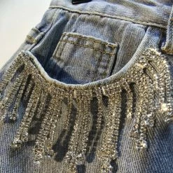 Summer Lovin' Jessica Bara Ariane High Waisted Rhinestone Denim Shorts
