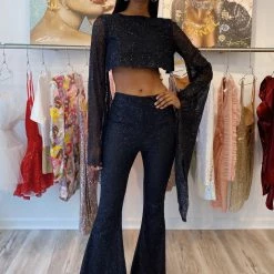 Influencer Style Jessica Bara Sabrina Glitter Open Back Two Piece Set