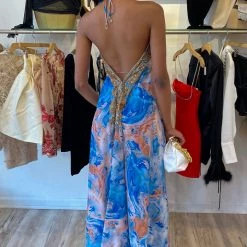 Kareena French Riviera Halter Neck Embellished Maxi Dress