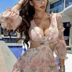 Jessica Bara Dawn Long Sleeve Print Mini Dress