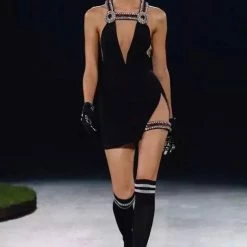 Birthday Suit Jessica Bara Svetlana Crystal V Neck Mini Dress