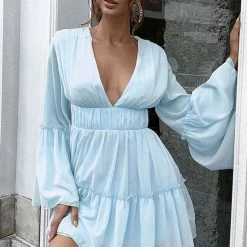 Jessica Bara Kaiden Long Sleeve V Neck Mini Dress Summer Lovin'