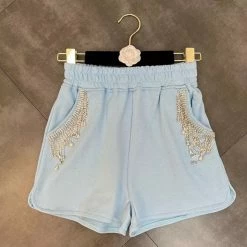 Bottoms Jessica Bara Akia Crystal Fringe Sweatshirt And Shorts Two Piece Set