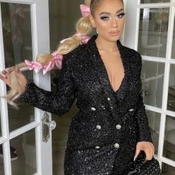 Influencer Style Jessica Bara Yesi Sequin Double Breasted Jacket