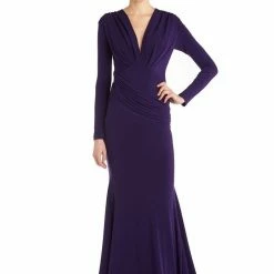 Jessica Bara Selene Long Sleeve V Neck Draped Gown The Event Shop
