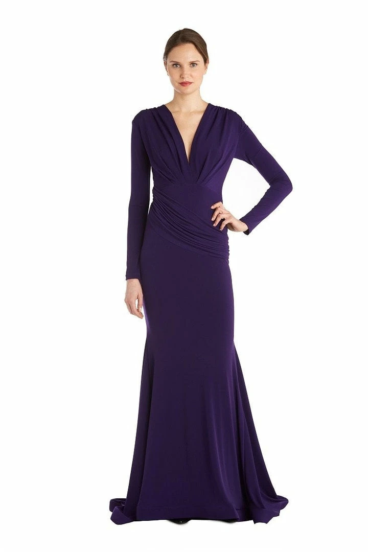 Jessica Bara Selene Long Sleeve V Neck Draped Gown The Event Shop
