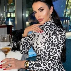 Influencer Style Jessica Bara Arna Long Sleeve Leopard Mini Dress