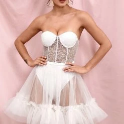 Jessica Bara Brigitta Strapless Sheer Mini Dress