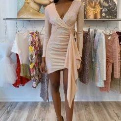 Influencer Style Jessica Bara Danielle Sequin V Neck Draped Mini Dress