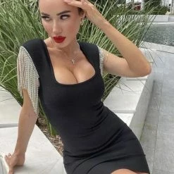 Jessica Bara Willow Bodycon Diamond Fringe Dress