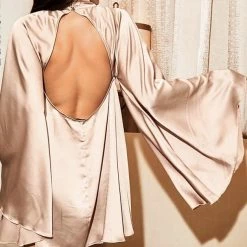 Jessica Bara Rafaela Backless Long Sleeve Silk Mini Dress