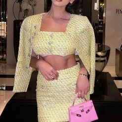 Jessica Bara Oliver Tweed Crystal Button Three Piece Set Leyla Milani