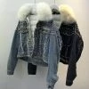 Jessica Bara Brigette Studded Fur Denim Jacket Reve Doll Essentials