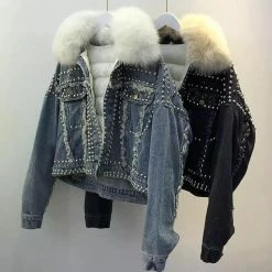 Jessica Bara Brigette Studded Fur Denim Jacket Reve Doll Essentials