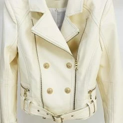 Jessica Bara Moira White Gold Button Leather Jacket Reve Doll Essentials