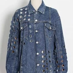 Jessica Bara Aria Denim Distressed Belted Jacket