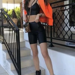 Influencer Style Commando Faux Leather Biker Shorts