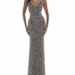 The Event Shop Colors Dress Beaded Strappy Back Gown