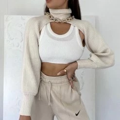 Jessica Bara Kingsley Turtleneck Knit Extreme Crop Top Influencer Style