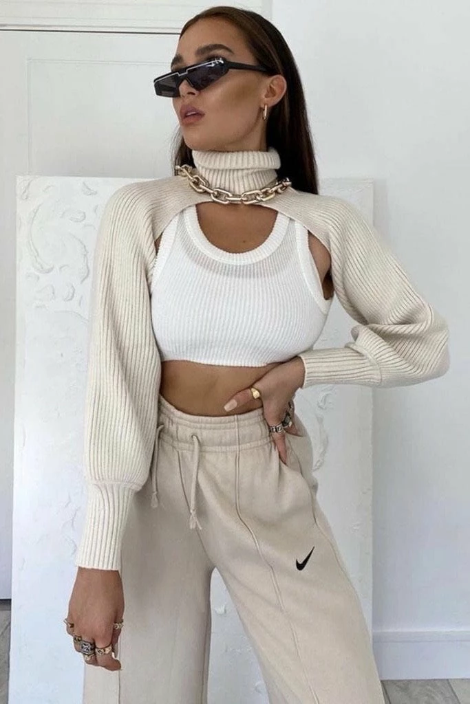 Jessica Bara Kingsley Turtleneck Knit Extreme Crop Top Influencer Style