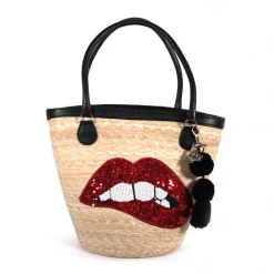 Jessica Bara Sally Handmade Sequin Lips Bucket Palm Bag
