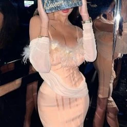 Jessica Bara Cambri Off The Shoulder Feather Corset Dress