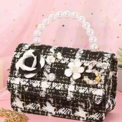 Jessica Bara Twyla Tweed And Pearl Micro Crossbody Bag