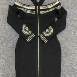 Jessica Bara Avril Long Sleeve Bandage Beaded Dress