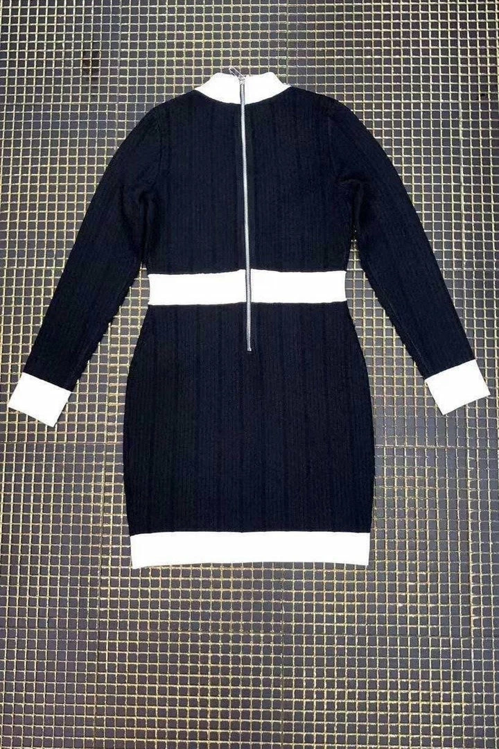 Jessica Bara Lorelle Silver Buttton High Neck Mini Dress