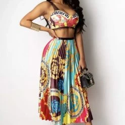 Jessica Bara Jasmina Crop Top And Pleated Skirt Two Piece Set Influencer Style