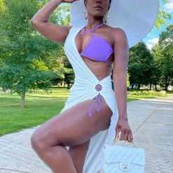 Jessica Bara Shivani One Shoulder Leg Slit Maxi Dress