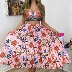 Jessica Bara Preston Starfish Crop Top And Pleated Maxi Skirt Two Piece Set Summer Lovin'