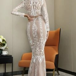 Jessica Bara Jazlyn Long Sleeve Lace Bodycon Gown