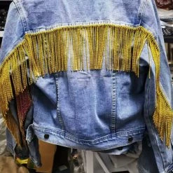 Jessica Bara Chiaka Rhinestone Fringe Denim Jacket