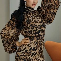 Jessica Bara Joyce Long Sleeve Leopard Mini Dress