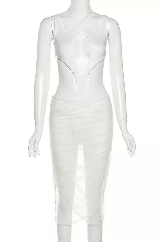 Jessica Bara Nova Cut Out Mesh Midi Dress Influencer Style