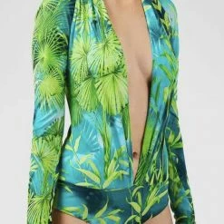 Jessica Bara Nico Long Sleeve Tropical Print Bodysuit Influencer Style