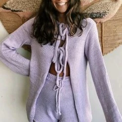 Jessica Bara Lennox Reversible Knit Top And Short Two Piece Set Long Sleeves