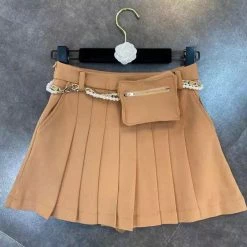 Jessica Bara Sammy Pleated Pearl Chain Belt Mini Skirt